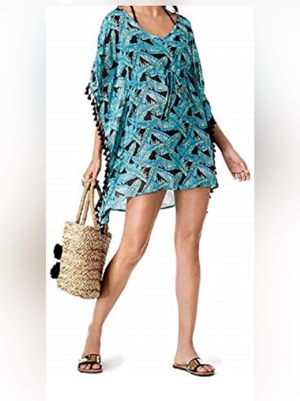 Miken Teal & Black Printed Swim Cover-Up Tunic